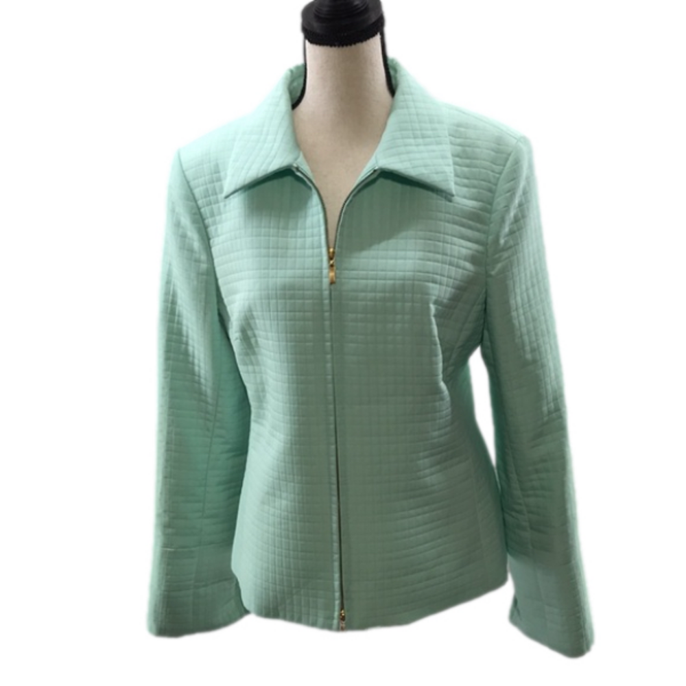 CASUAL CORNER Women's Mint Green Quilt Style Zipper Dressy Spring Jacket-Sz 8